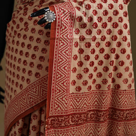 Beige - Gamthi Hand Block Print Pure Mul Cotton Saree with Blouse Piece 45