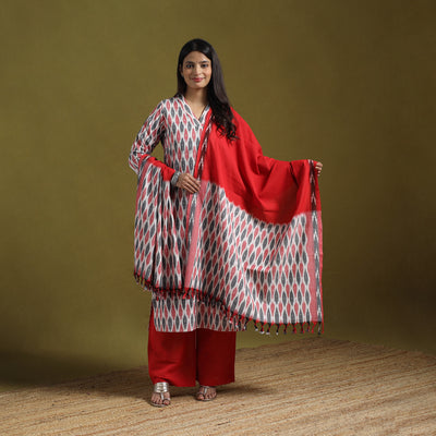 Pochampally Ikat Cotton Suit Set with Dupatta for women 20