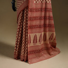 Beige - Gamthi Hand Block Print Pure Mul Cotton Saree with Blouse Piece 45