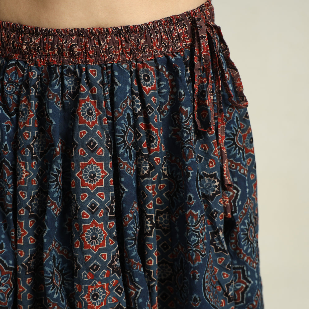 Blue - Ajrakh Block Printed 24 Kali Patchwork Cotton Long Skirt 17