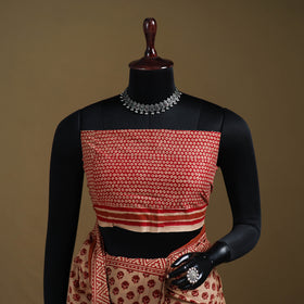 Beige - Gamthi Hand Block Print Pure Mul Cotton Saree with Blouse Piece 45