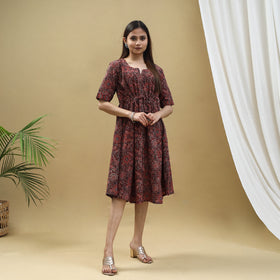 Buy Block Print Cotton Maroon Flared Short Ajrakh Dress