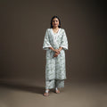 Green - floral sanganeri print cotton lace work straight