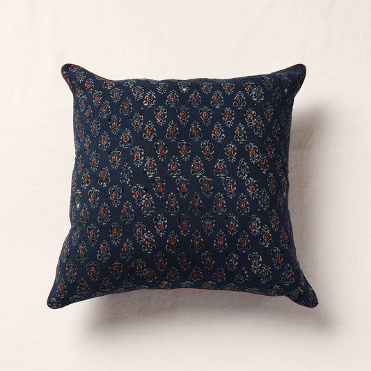 Blue - Ajrakh Block Printed Cotton Cushion Cover (16 x 16 in)