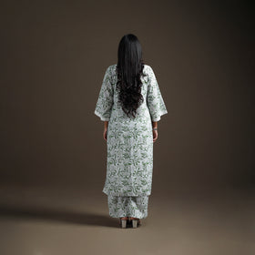 Green - floral sanganeri print cotton lace work straight