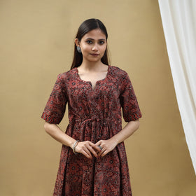 Buy Block Print Cotton Maroon Flared Short Ajrakh Dress