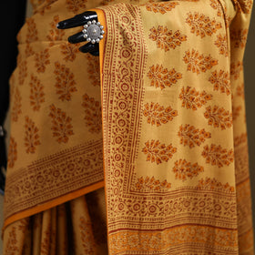 Yellow - Gamthi Hand Block Print Pure Mul Cotton Saree with Blouse Piece 46