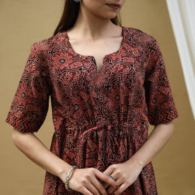 Buy Block Print Cotton Maroon Flared Short Ajrakh Dress