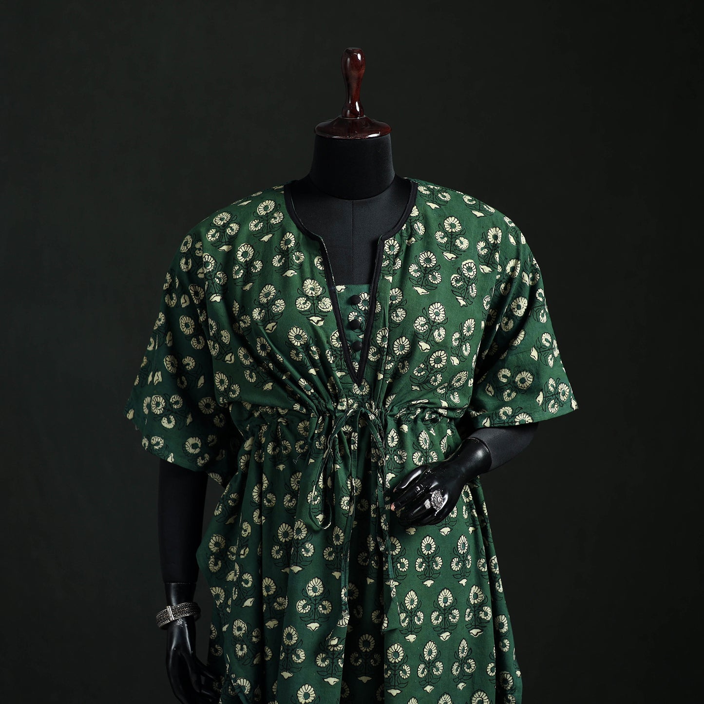 Akola Hand Block Print Natural Dyed Cotton Kaftan (Long) 01