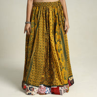 Yellow - Ajrakh Block Printed 24 Kali Patchwork Cotton Long Skirt 18