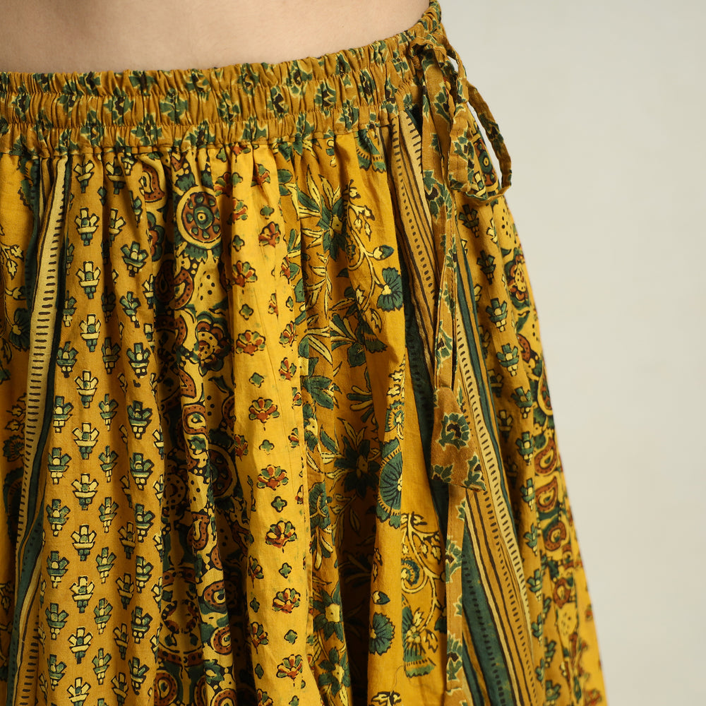 Yellow - Ajrakh Block Printed 24 Kali Patchwork Cotton Long Skirt 18