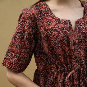 Buy Block Print Cotton Maroon Flared Short Ajrakh Dress