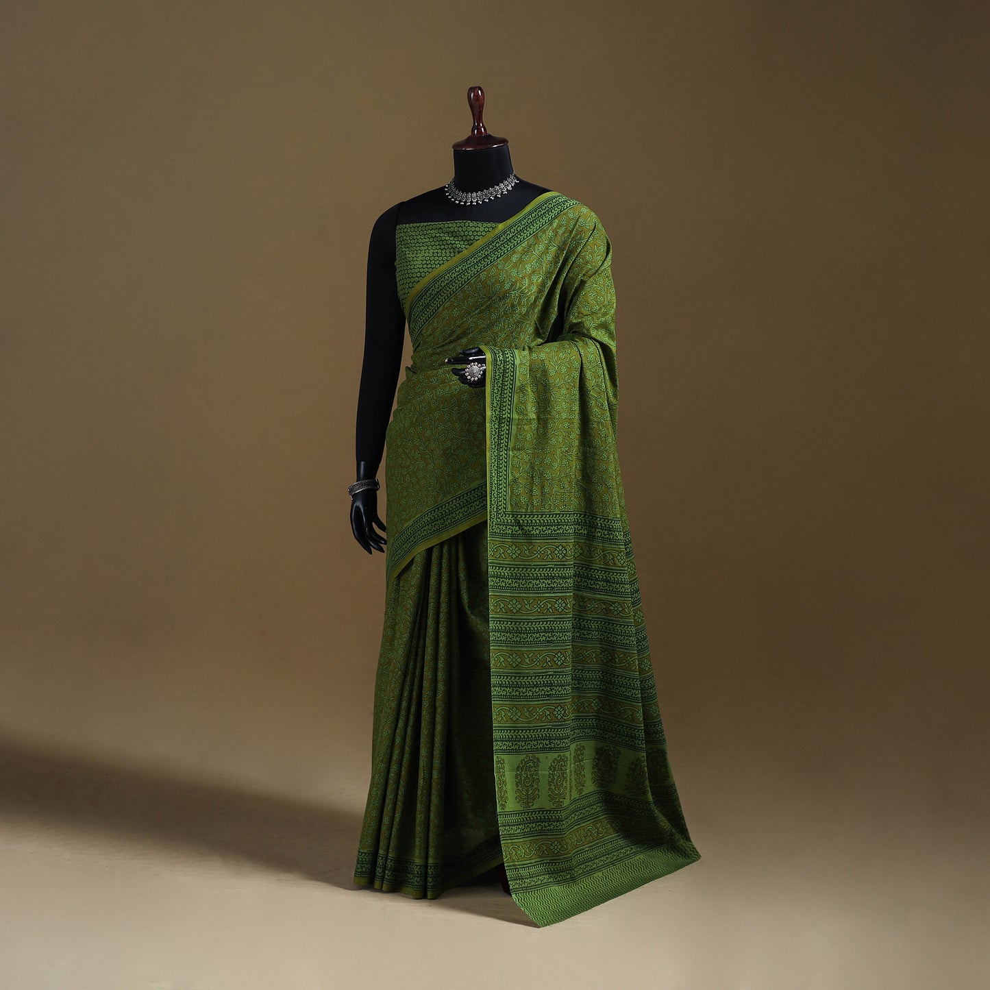 Green - Gamthi Hand Block Print Pure Mul Cotton Saree with Blouse Piece 47
