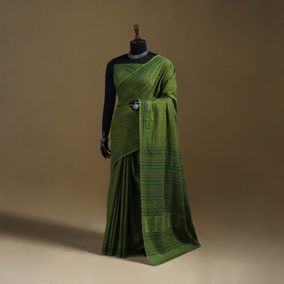 Green - Gamthi Hand Block Print Pure Mul Cotton Saree with Blouse Piece 47