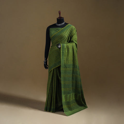 Green - Gamthi Hand Block Print Pure Mul Cotton Saree with Blouse Piece 47