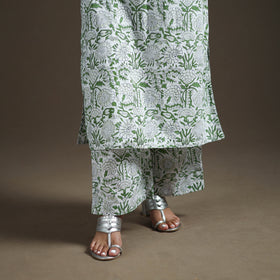 Green - floral sanganeri print cotton lace work straight