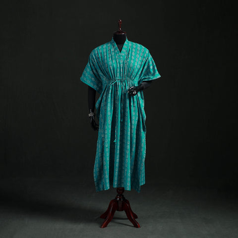 Akola Hand Block Print Natural Dyed Cotton Kaftan (Long) 02