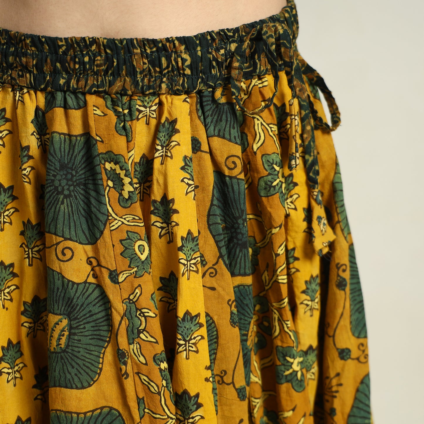 Yellow - Ajrakh Block Printed 24 Kali Patchwork Cotton Long Skirt 19