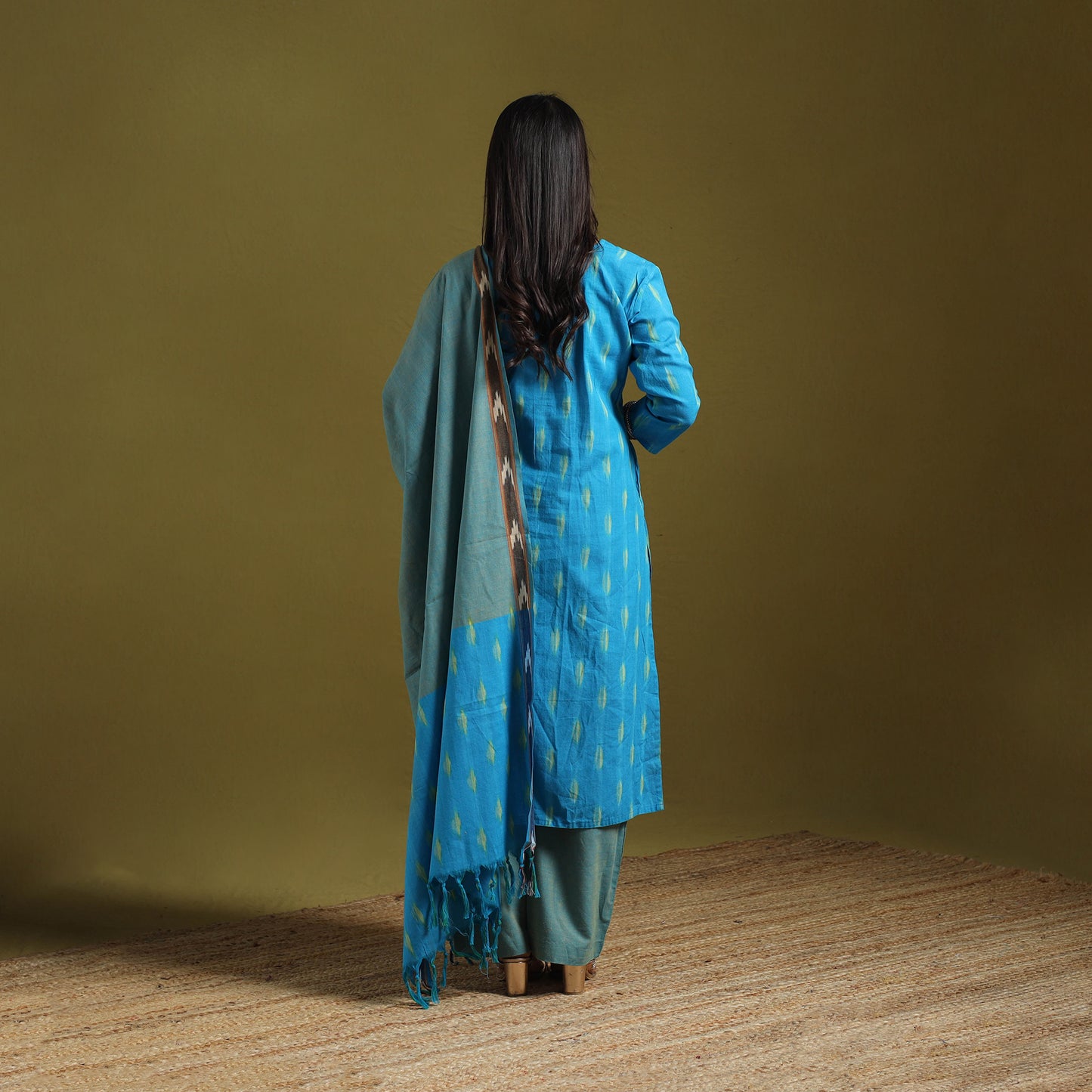 Pochampally Ikat Cotton Suit Set with Dupatta for women 12