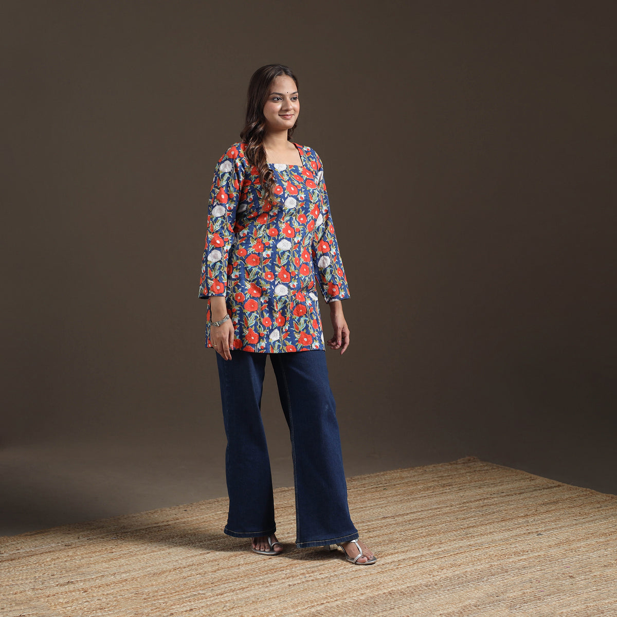 Sanganeri Floral Print Cotton Short Kurta for Women 12