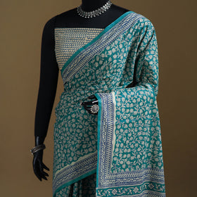 Green - Gamthi Hand Block Print Pure Mul Cotton Saree with Blouse Piece 48