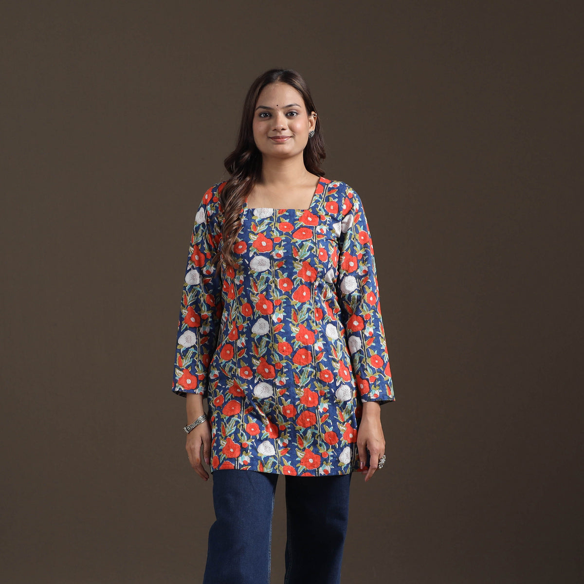 Sanganeri Floral Print Cotton Short Kurta for Women 12