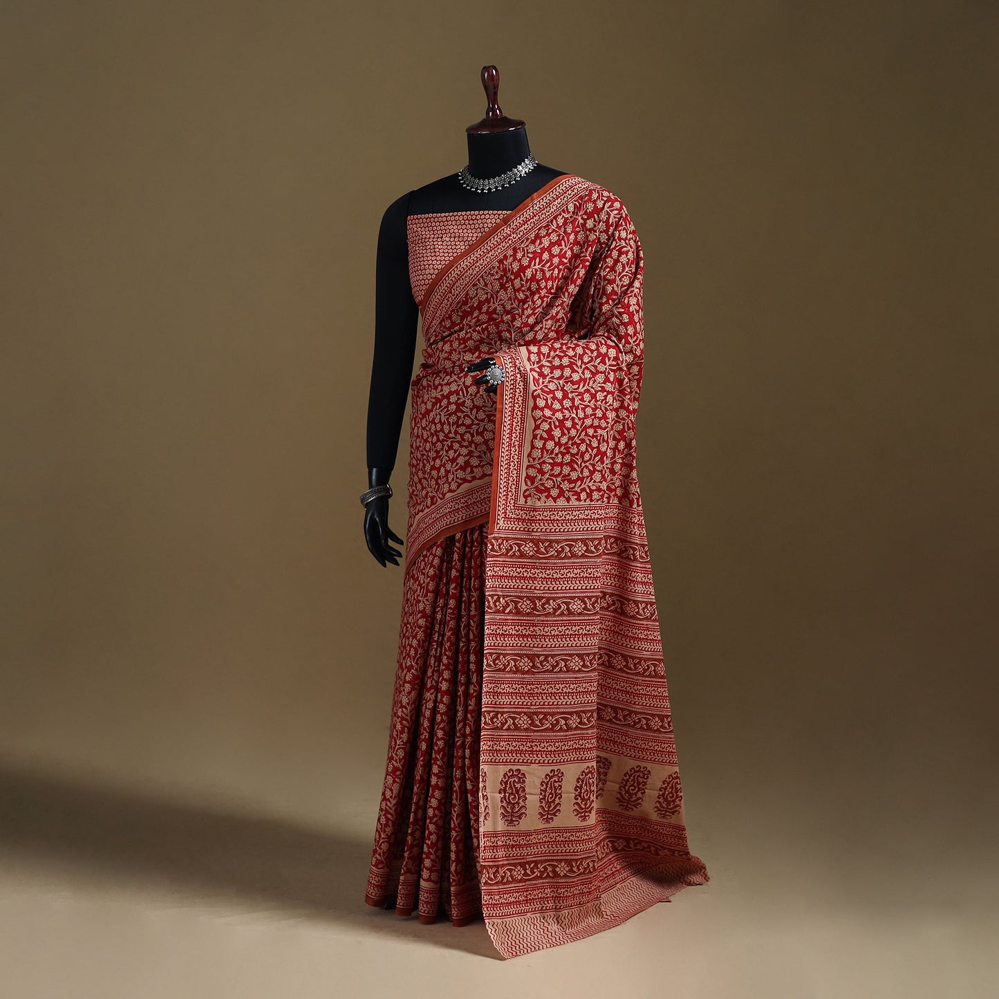 Red - Gamthi Hand Block Print Pure Mul Cotton Saree with Blouse Piece 49