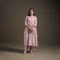 White - floral sanganeri print cotton lace work flared
