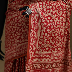 Red - Gamthi Hand Block Print Pure Mul Cotton Saree with Blouse Piece 49