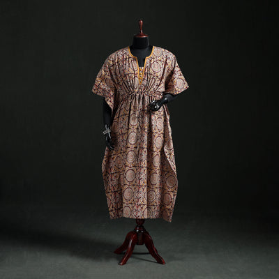 Kalamkari Hand Block Print Natural Dyed Cotton Kaftan (Long) 04