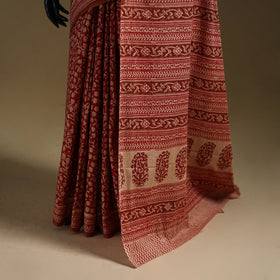 Red - Gamthi Hand Block Print Pure Mul Cotton Saree with Blouse Piece 49