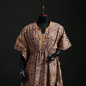 Kalamkari Hand Block Print Natural Dyed Cotton Kaftan (Long) 04