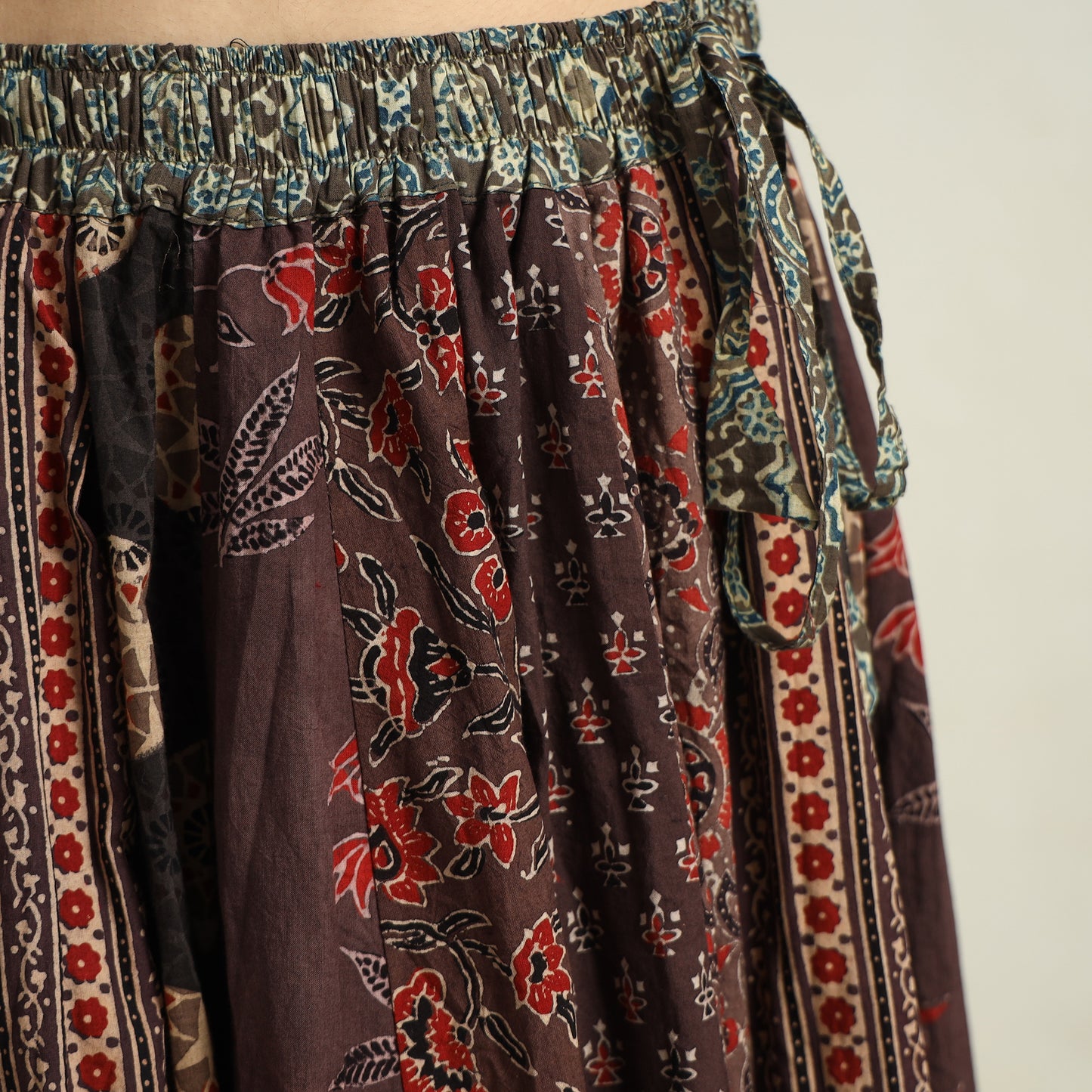 Brown - Ajrakh Block Printed 24 Kali Patchwork Cotton Long Skirt 21