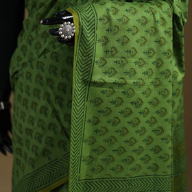 Green - Gamthi Hand Block Print Pure Mul Cotton Saree with Blouse Piece 50