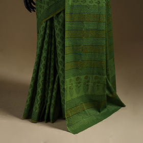 Green - Gamthi Hand Block Print Pure Mul Cotton Saree with Blouse Piece 50