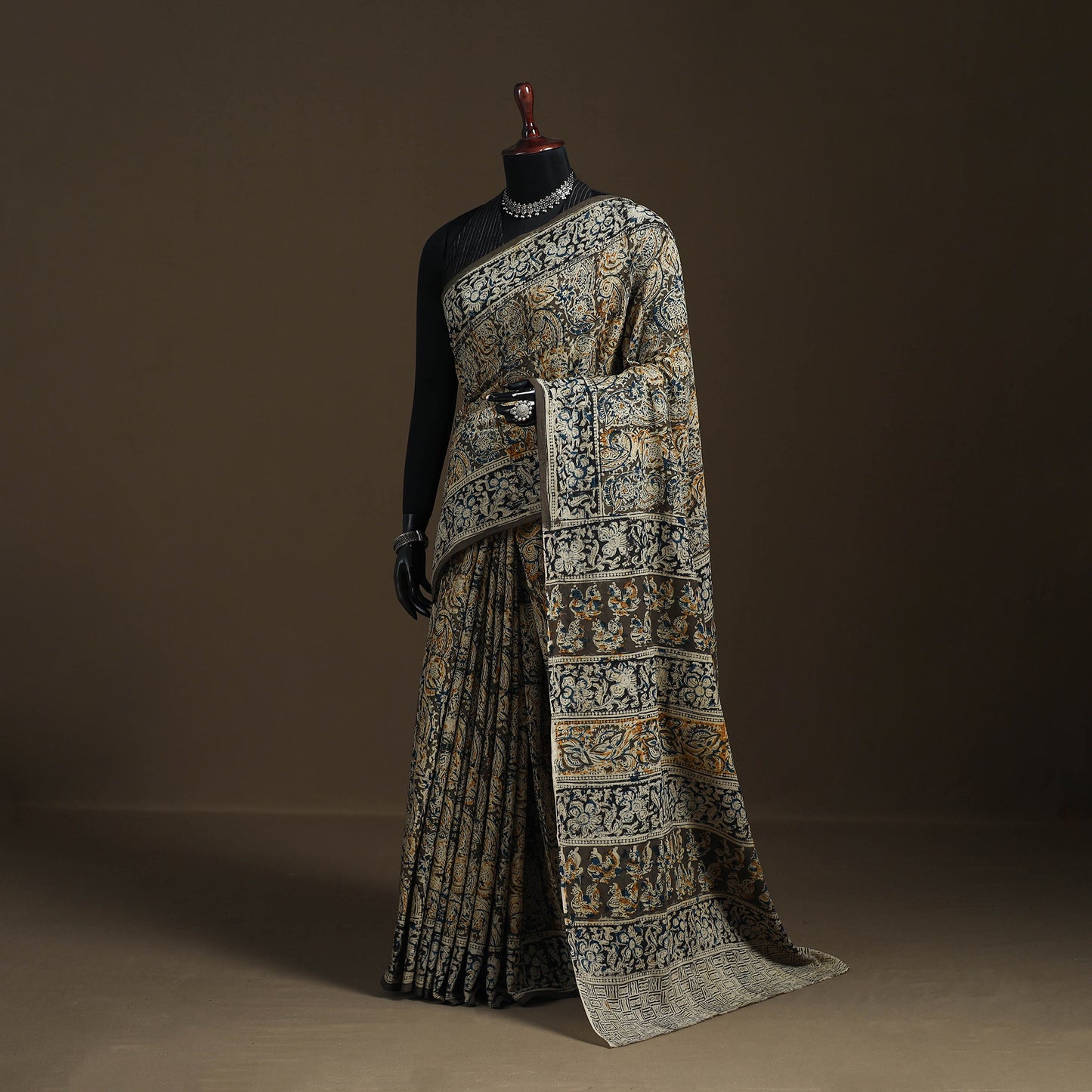 Pedana Hand Block Print Natural Dyed Cotton Kalamkari Saree 14