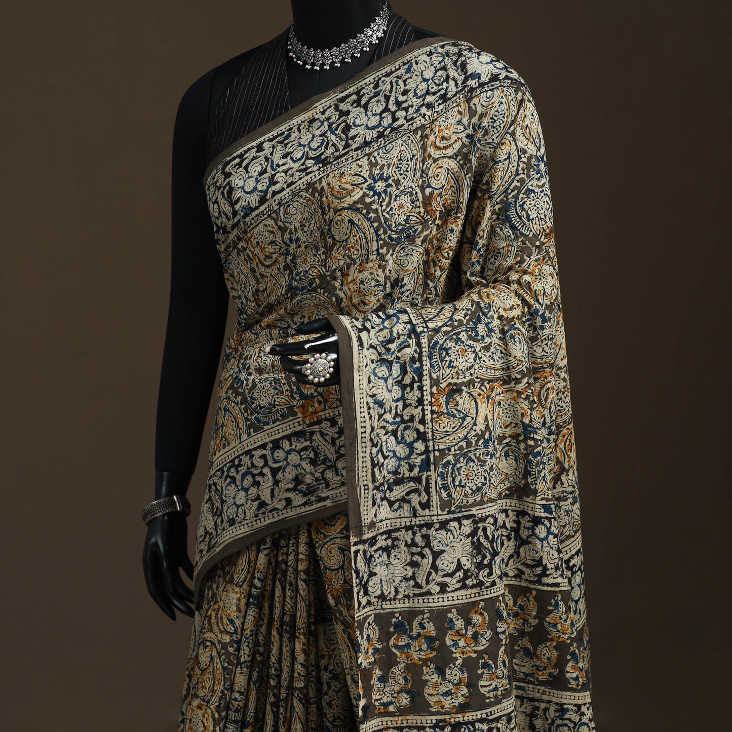 Pedana Hand Block Print Natural Dyed Cotton Kalamkari Saree 14
