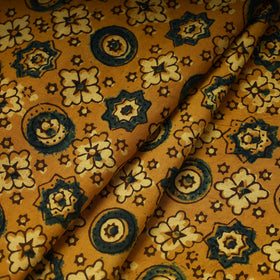 Yellow Hand Block Print Cotton Ajrakh Fabric