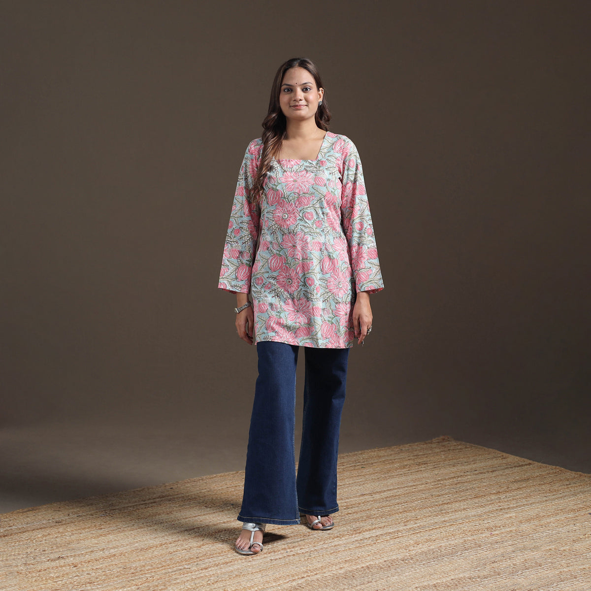 Sanganeri Floral Print Cotton Short Kurta for Women 14