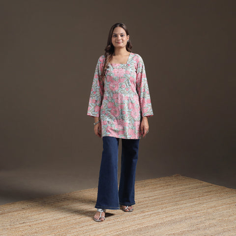 Sanganeri Floral Print Cotton Short Kurta for Women 14
