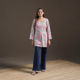 Sanganeri Floral Print Cotton Short Kurta for Women 14