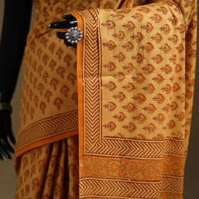 Yellow - Gamthi Hand Block Print Pure Mul Cotton Saree with Blouse Piece 51