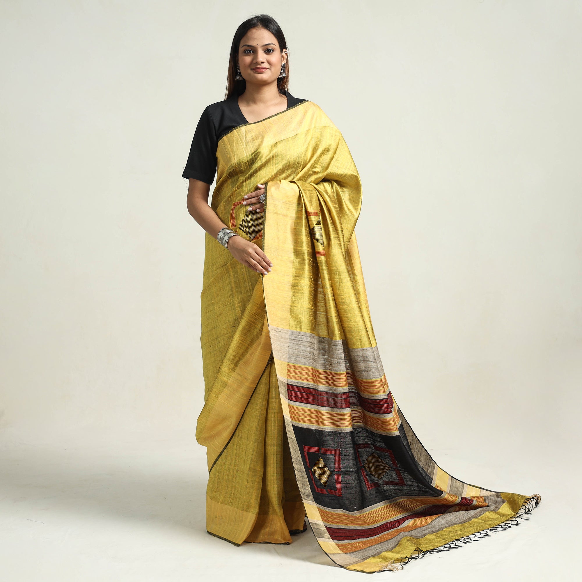 Gray & Blue Bhagalpur Tussar Silk Saree - Bhagalpur Revisited | Shop Online  at Ethnickart India's Best Ethnic Weares & Wares