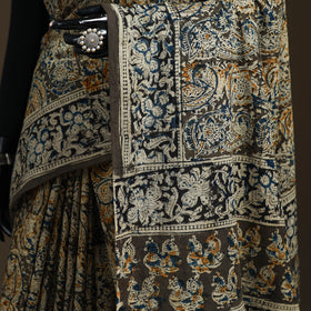 Pedana Hand Block Print Natural Dyed Cotton Kalamkari Saree 14