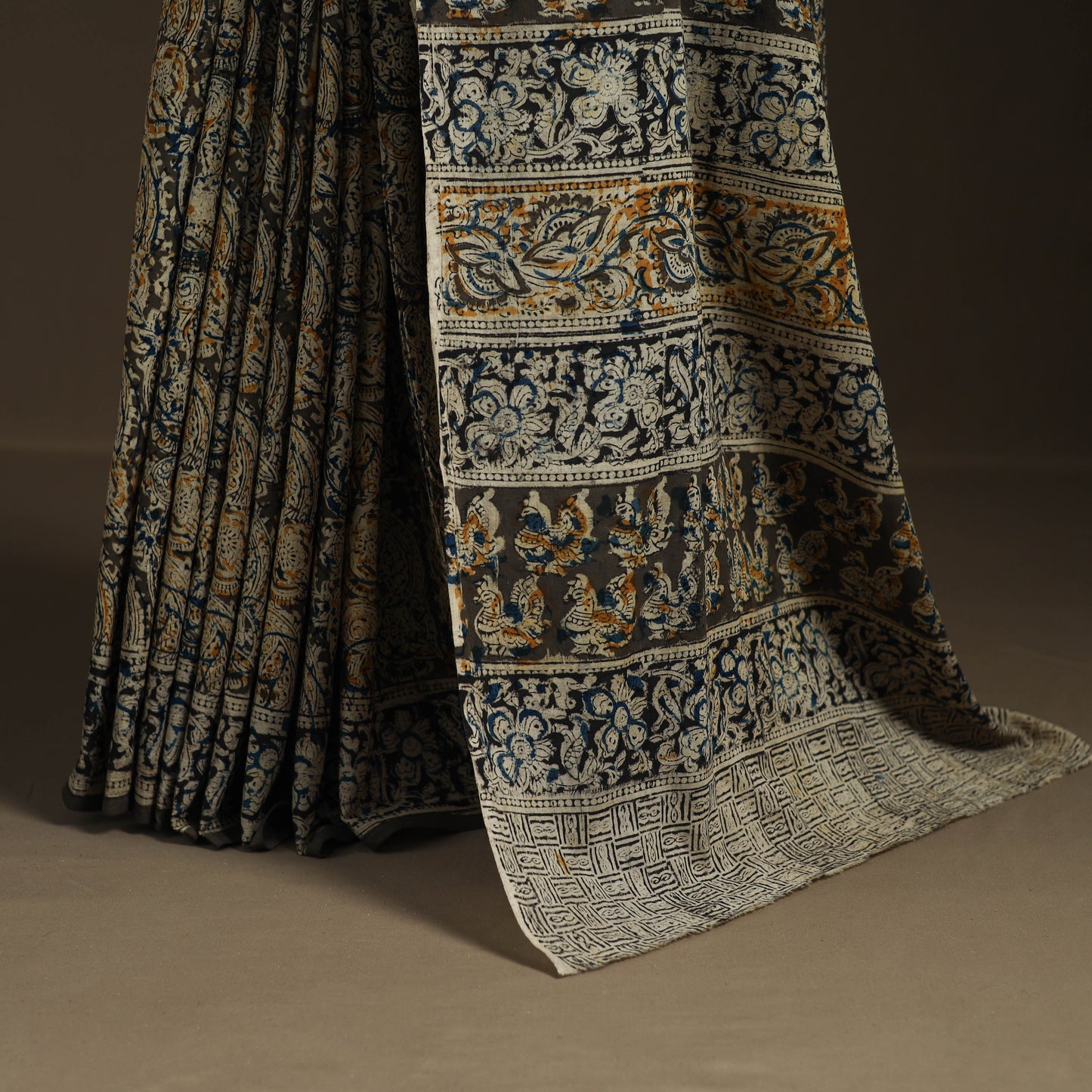 Pedana Hand Block Print Natural Dyed Cotton Kalamkari Saree 14