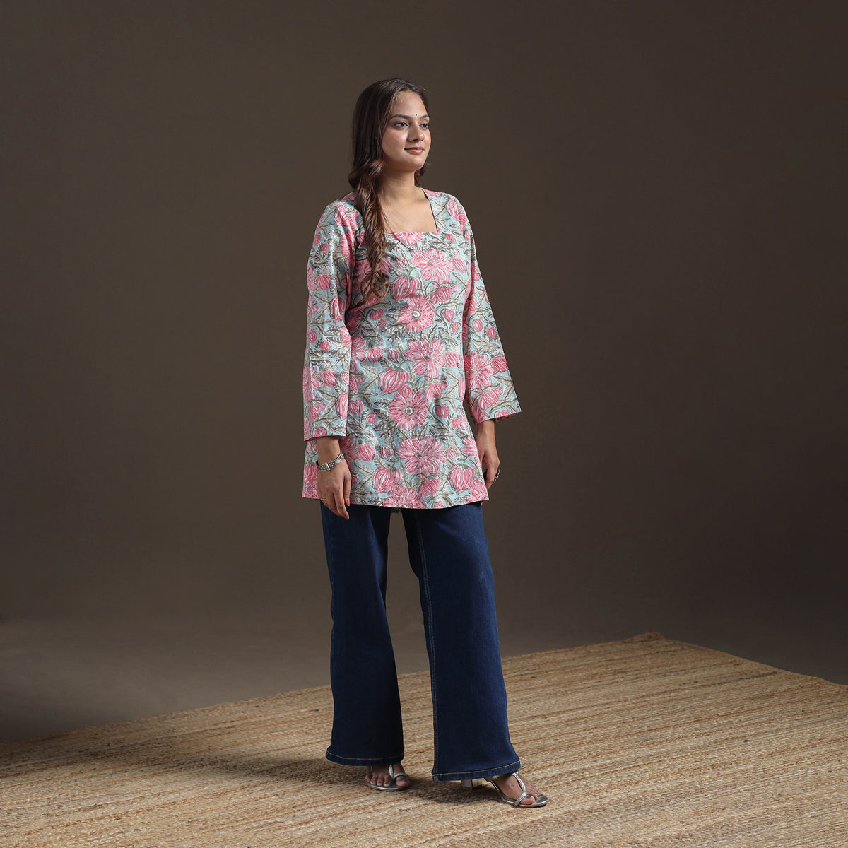 Sanganeri Floral Print Cotton Short Kurta for Women 14