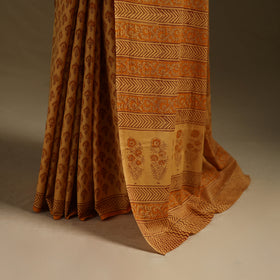 Yellow - Gamthi Hand Block Print Pure Mul Cotton Saree with Blouse Piece 51
