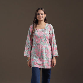Sanganeri Floral Print Cotton Short Kurta for Women 14