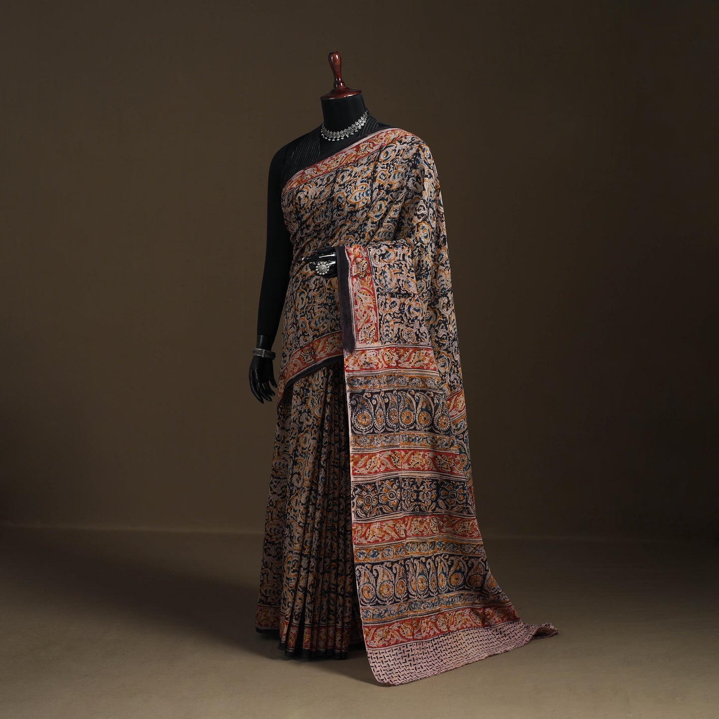 Pedana Hand Block Print Natural Dyed Cotton Kalamkari Saree 15