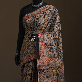 Pedana Hand Block Print Natural Dyed Cotton Kalamkari Saree 15